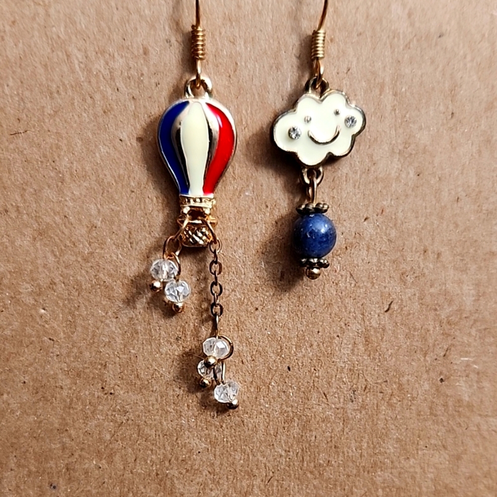 Whimsical Hot Air Balloon and Cloud Earrings